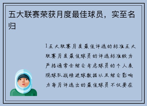 五大联赛荣获月度最佳球员，实至名归