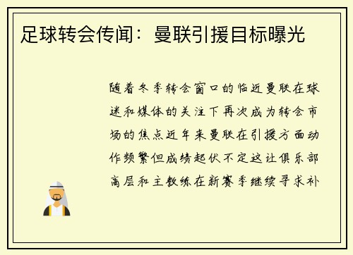 足球转会传闻：曼联引援目标曝光